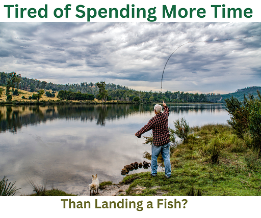 Fishing bag: a man trying to catch fish in a river and putting his fishing rod.