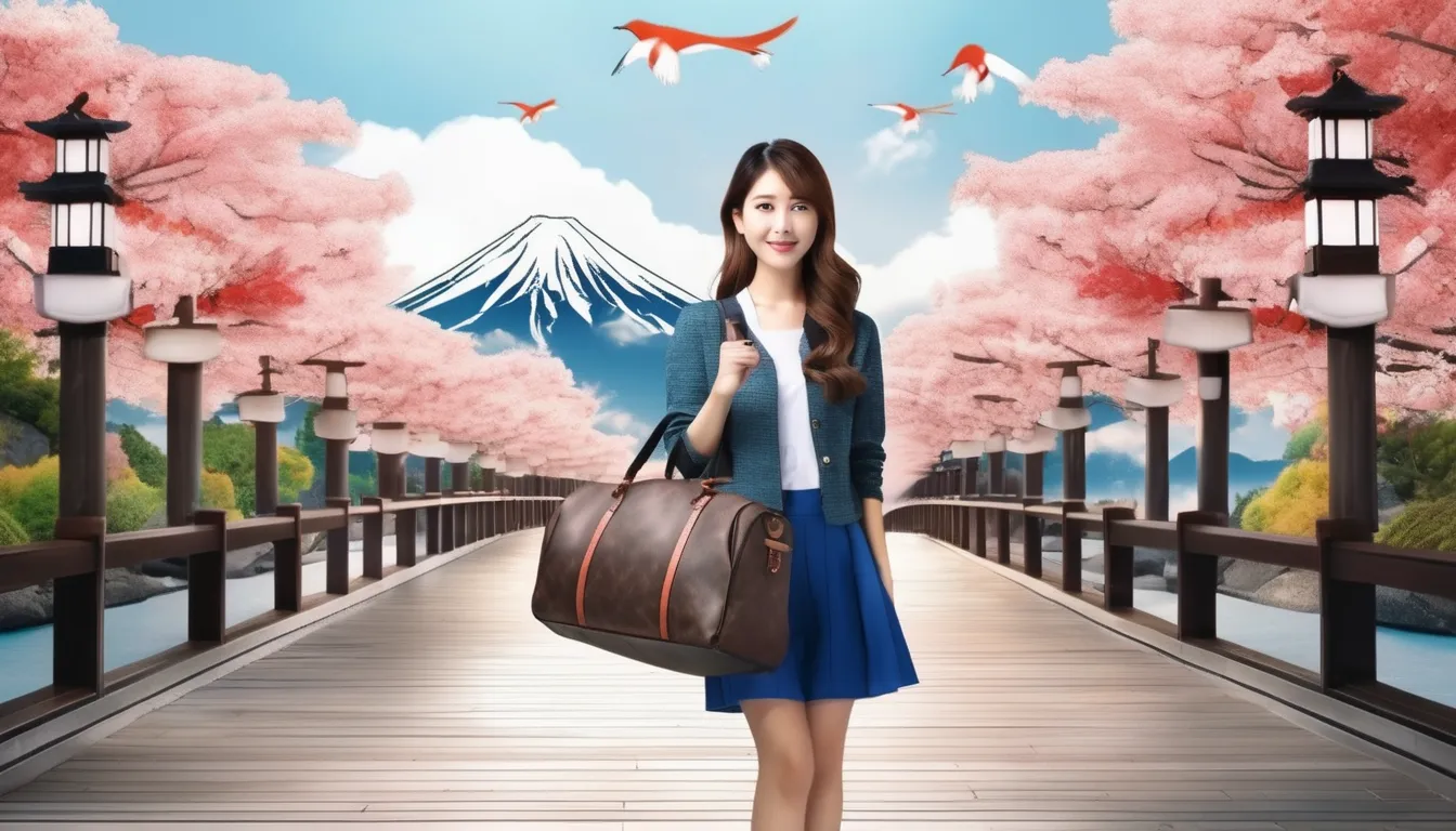 A beautiful Japanese lady carrying duffel bag for men as gift.